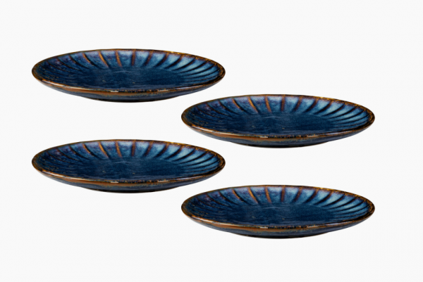 Набор из 4 плоских тарелок 20,5 DEEP BLUE голубой фарфор